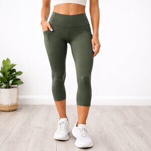 Lululemon Fast and Free High Rise Crop 23” Dark Olive Leggings Pockets Size 6
